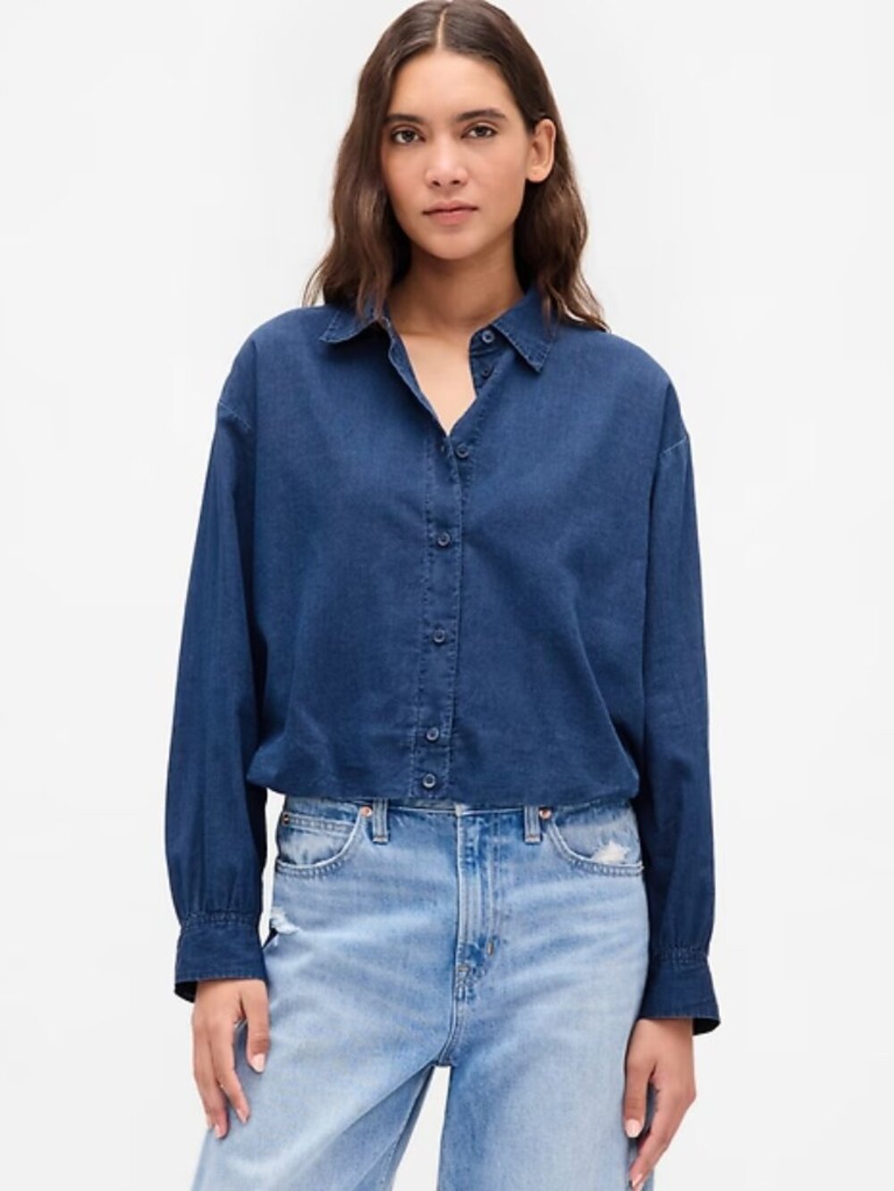 NWT GAP Bubble Hem Shirt Medium Indigo XS Petite